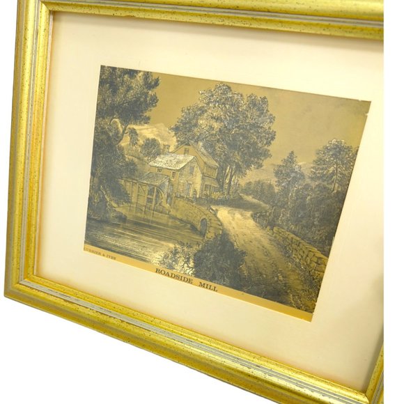 Currier and Ives England Roadside Mill 1974 Vintage Lithograph Foil Print 9x12 - Picture 4 of 6